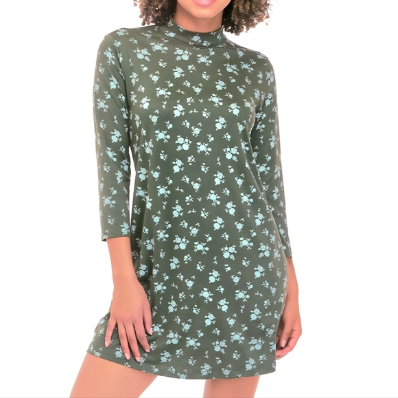 As U Wish Dresses & Skirts - NWOT As U Wish Green Floral Mock-Neck Mini-Dress S